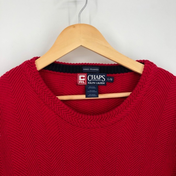 Chaps Ralph Lauren Mens Sweater Size L Red Hand Framed Chunky Knit Classy Cotton - Picture 2 of 13